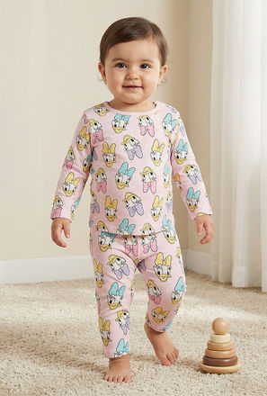 Disney Cotton Round Neck Long Sleeves Pyjama Set with Daisy Duck Print