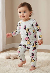 Disney Cotton Crew Neck Long Sleeves Pyjama Set with Minnie Mouse Print-undefined-image-1