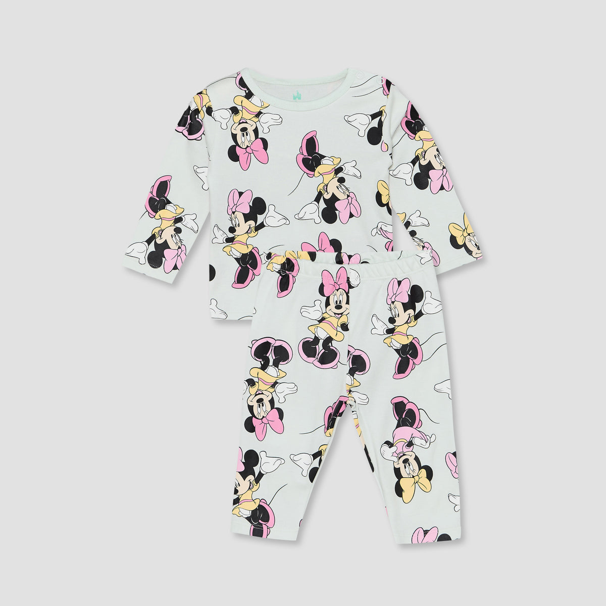Disney Cotton Crew Neck Long Sleeves Pyjama Set with Minnie Mouse Print