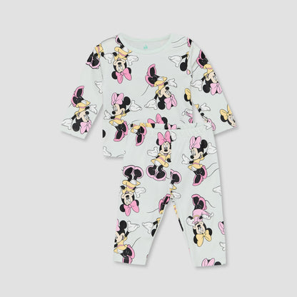 Disney Cotton Crew Neck Long Sleeves Pyjama Set with Minnie Mouse Print