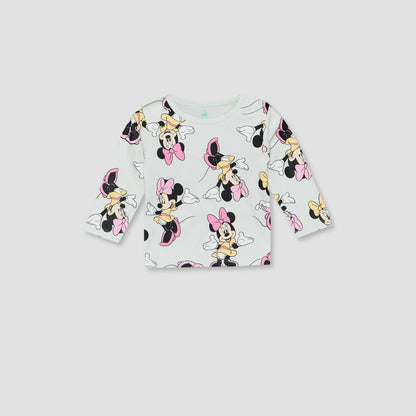 Disney Cotton Crew Neck Long Sleeves Pyjama Set with Minnie Mouse Print