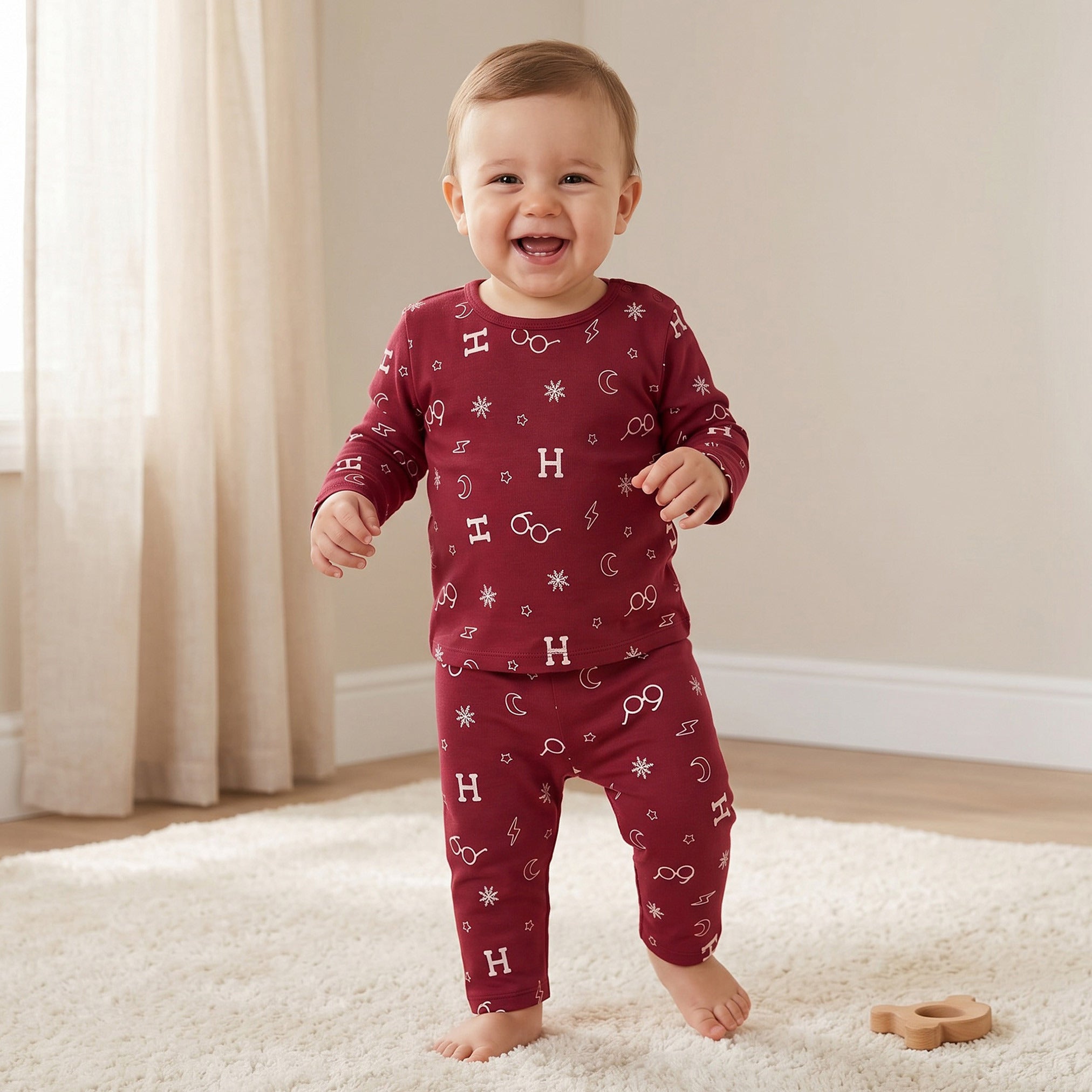 Warner Bros Cotton Round Neck Long Sleeves Pyjama Set with Harry Potter Print - Red / 12-18 mths