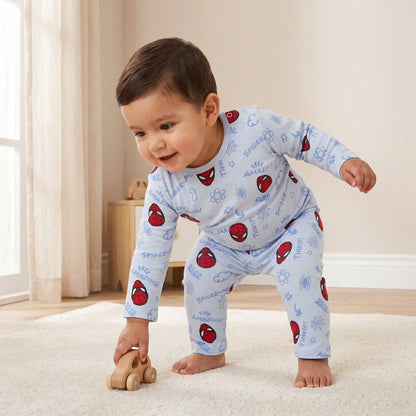 Disney Cotton Crew Neck Long Sleeves Pyjama Set with Spider-Man Print