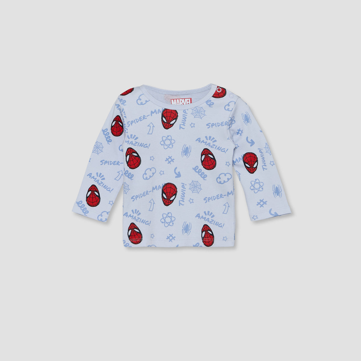 Disney Cotton Crew Neck Long Sleeves Pyjama Set with Spider-Man Print