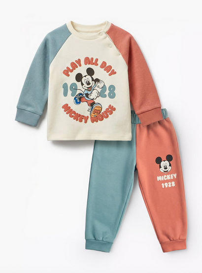Disney Cotton Crew Neck Long Sleeves Pyjama Set with Mickey Mouse Print-baby-boys-clothing-nightwear-pyjamasets-image-2