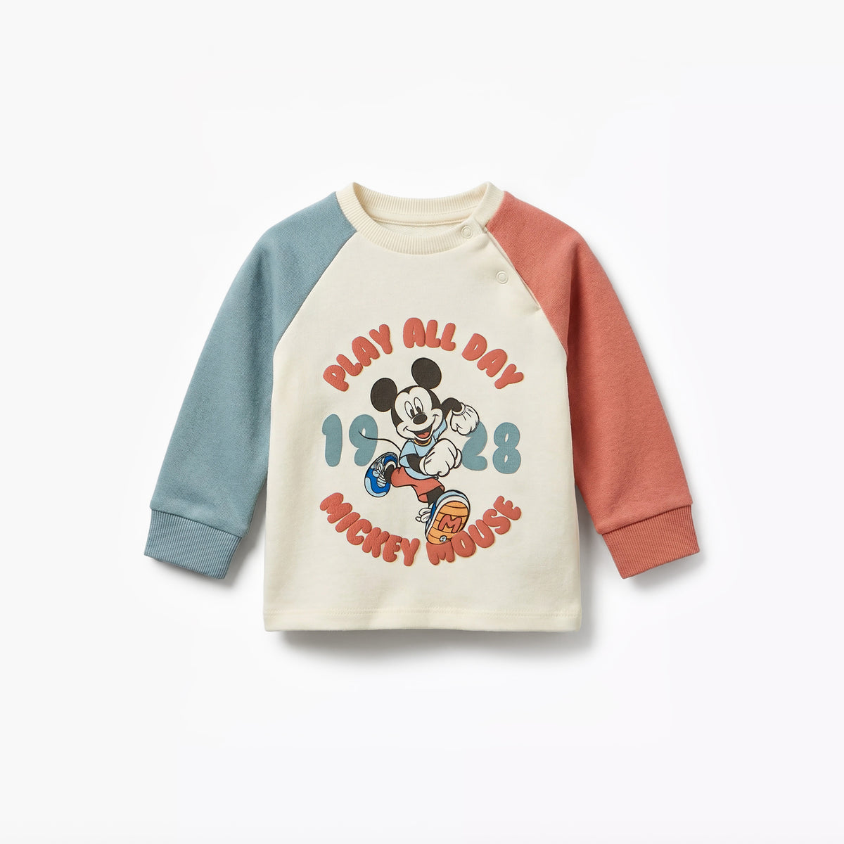 Disney Cotton Crew Neck Long Sleeves Pyjama Set with Mickey Mouse Print