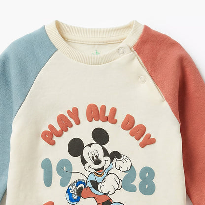 Disney Cotton Crew Neck Long Sleeves Pyjama Set with Mickey Mouse Print