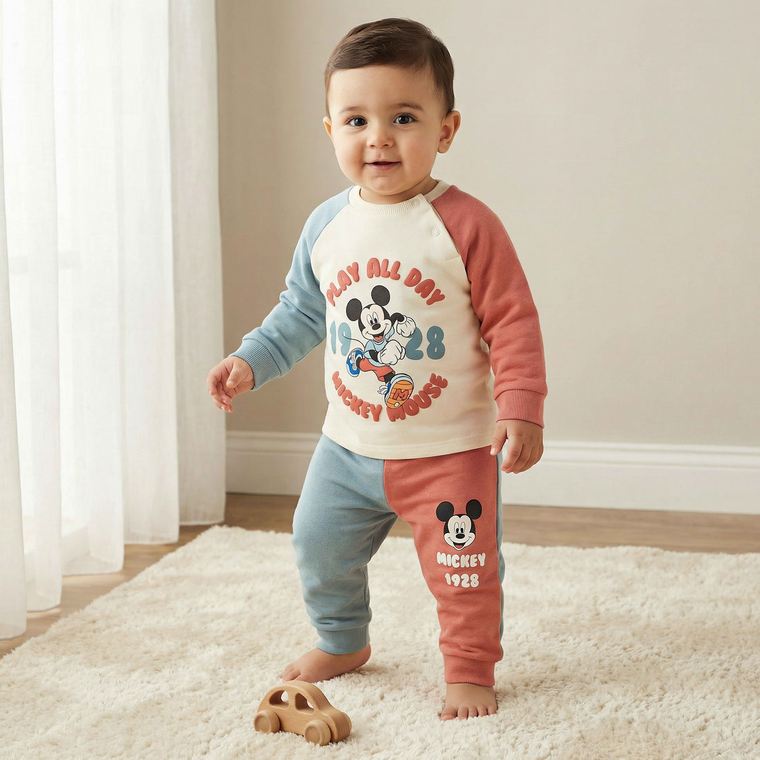 Disney Cotton Crew Neck Long Sleeves Pyjama Set with Mickey Mouse Print - Multicolour / 18-24 mths