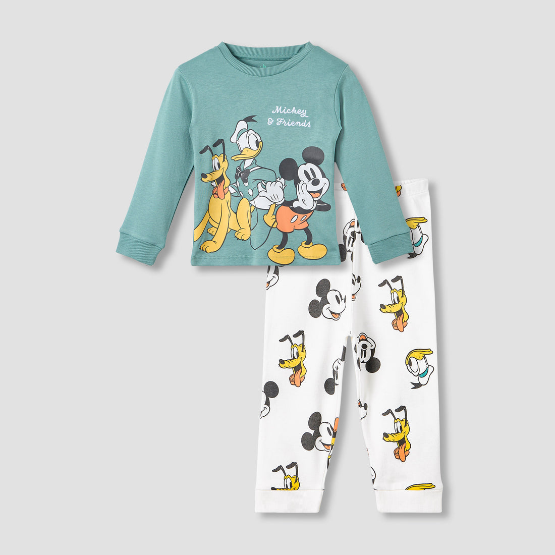 Disney Pyjama Set with Mickey Mouse and Friends Print - Cotton - Long Sleeves - Round Neck - Teal / 18-24 mths