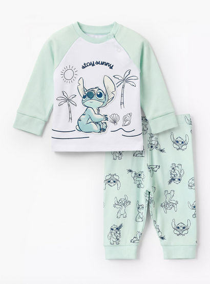 Disney Cotton Round Neck Long Sleeves Pyjama Set with Stitch Applique-baby-boys-clothing-nightwear-pyjamasets-image-2