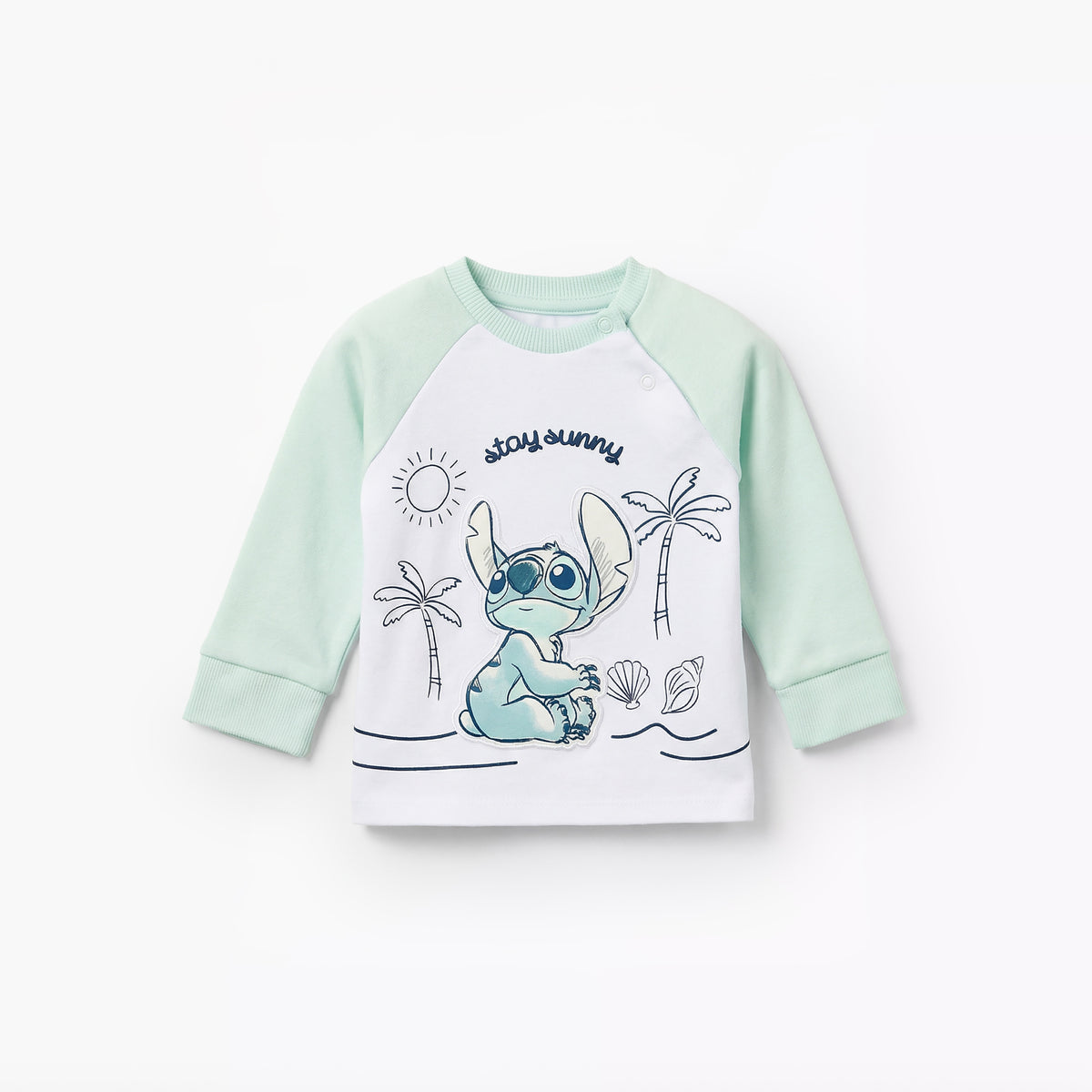 Disney Cotton Round Neck Long Sleeves Pyjama Set with Stitch Applique