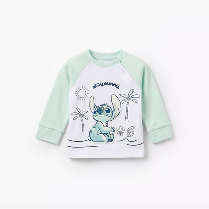 Disney Cotton Round Neck Long Sleeves Pyjama Set with Stitch Applique