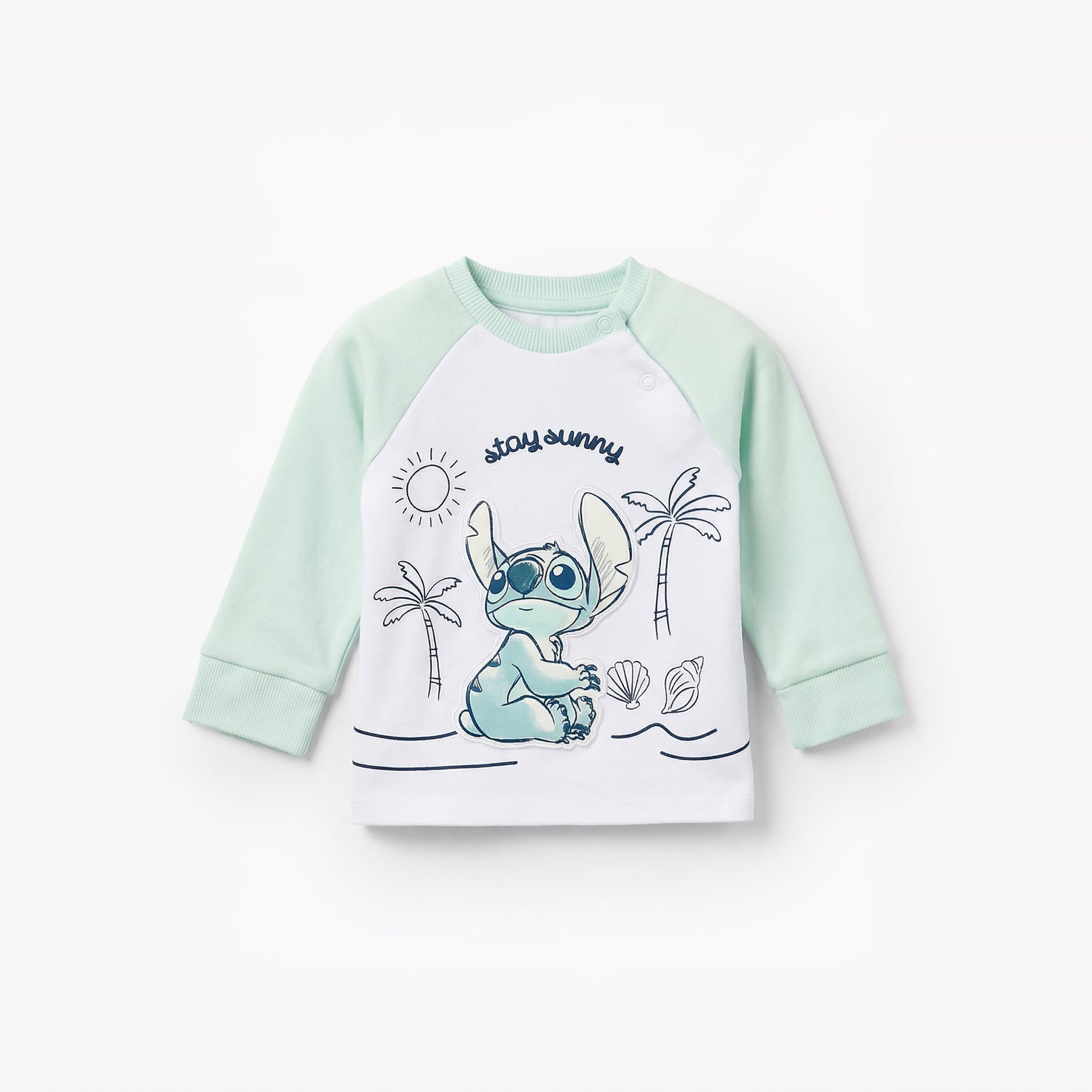 Disney Cotton Round Neck Long Sleeves Pyjama Set with Stitch Applique