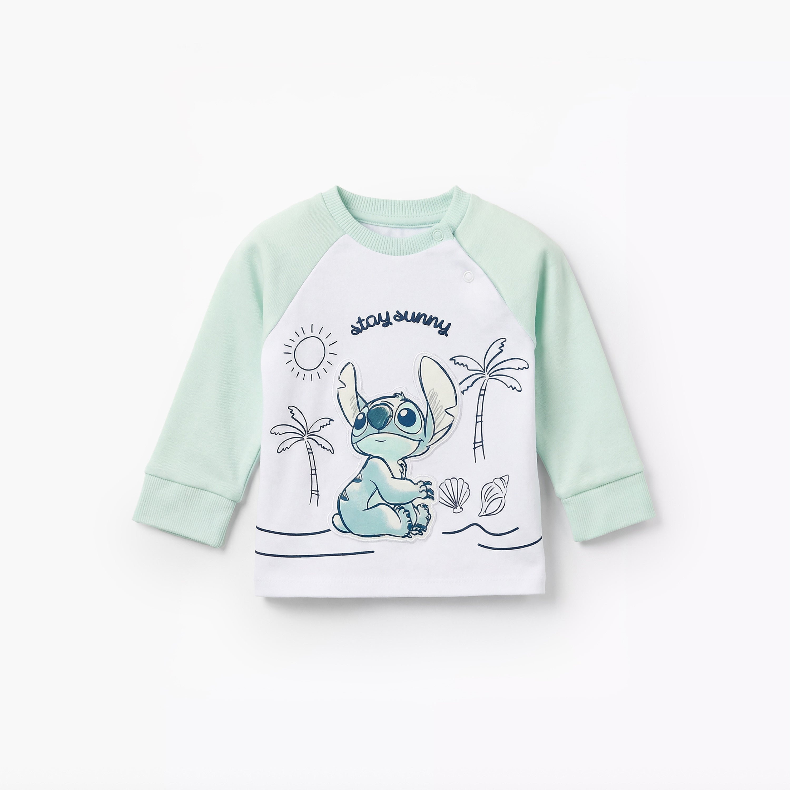 Disney Cotton Round Neck Long Sleeves Pyjama Set with Stitch Applique