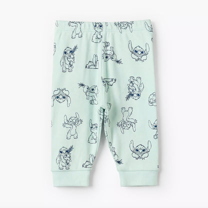 Disney Cotton Round Neck Long Sleeves Pyjama Set with Stitch Applique
