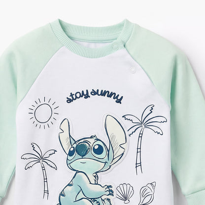 Disney Cotton Round Neck Long Sleeves Pyjama Set with Stitch Applique