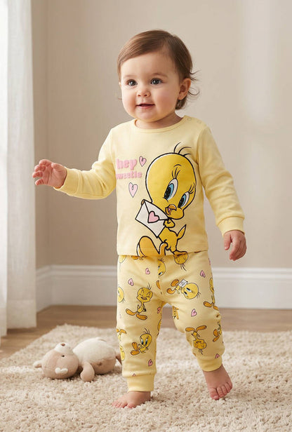 Warner Bros Cotton Long Sleeves Pyjama Set with Tweety Print