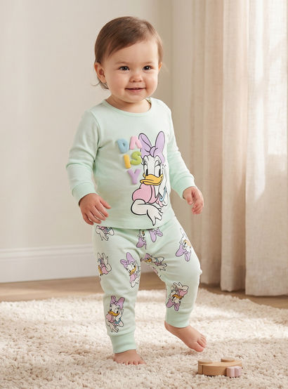 Disney Cotton Round Neck Long Sleeves Pyjama Set with Daisy Duck Print-baby-girls-clothing-nightwear-pyjamasets-image-1