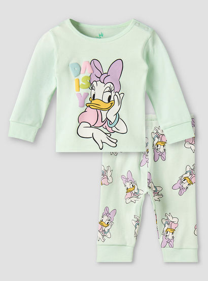 Disney Cotton Round Neck Long Sleeves Pyjama Set with Daisy Duck Print-baby-girls-clothing-nightwear-pyjamasets-image-2