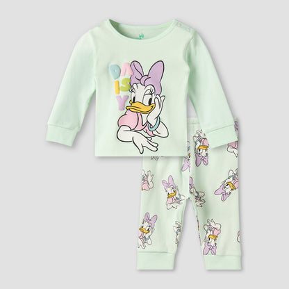 Disney Cotton Round Neck Long Sleeves Pyjama Set with Daisy Duck Print