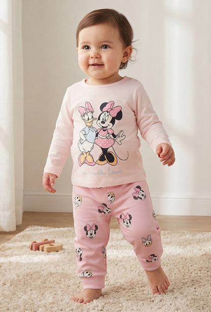 Disney Cotton Round Neck Long Sleeves Pyjama Set with Minnie Mouse and Daisy Duck Print