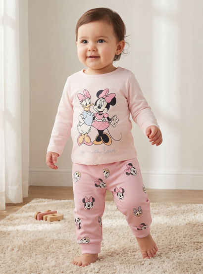 Disney Cotton Round Neck Long Sleeves Pyjama Set with Minnie Mouse and Daisy Duck Print-baby-girls-clothing-nightwear-pyjamasets-image-1