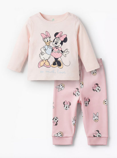 Disney Cotton Round Neck Long Sleeves Pyjama Set with Minnie Mouse and Daisy Duck Print-baby-girls-clothing-nightwear-pyjamasets-image-2