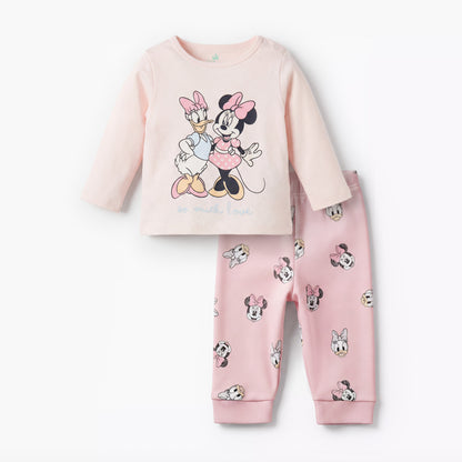 Disney Cotton Round Neck Long Sleeves Pyjama Set with Minnie Mouse and Daisy Duck Print