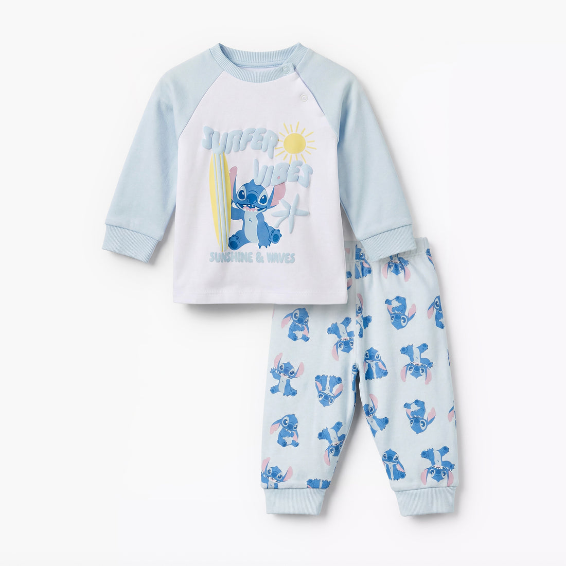 Disney Cotton Round Neck Long Sleeves Pyjama Set with Stitch Print