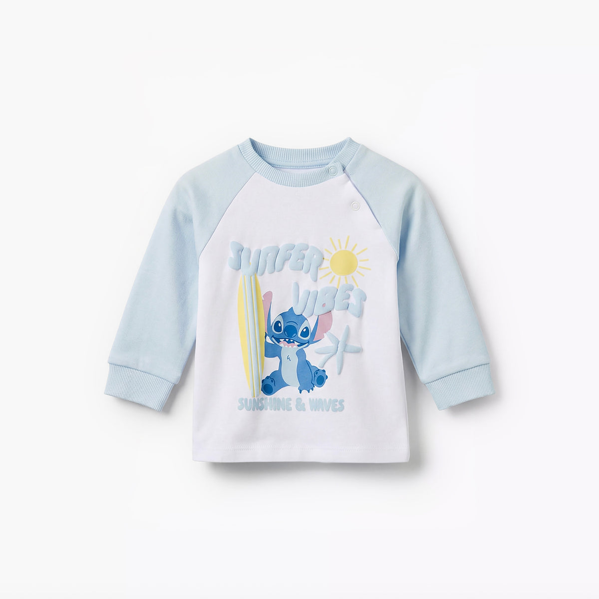 Disney Cotton Round Neck Long Sleeves Pyjama Set with Stitch Print