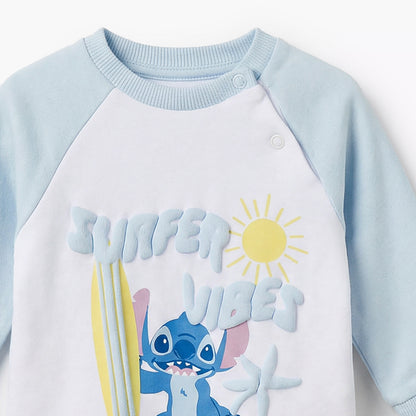 Disney Cotton Round Neck Long Sleeves Pyjama Set with Stitch Print