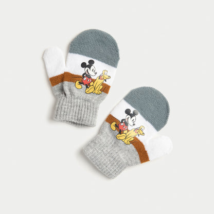 Disney Mickey and Friends Print Beanie Cap with Gloves