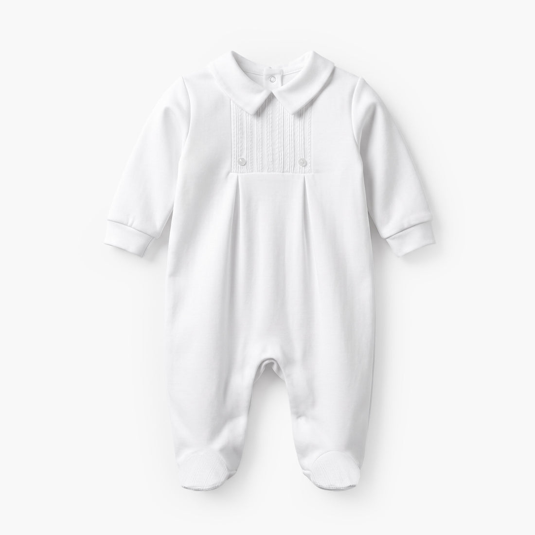 Disney Cotton Collared Long Sleeves Sleepsuit with Pleated Design - White / 9-12 mths