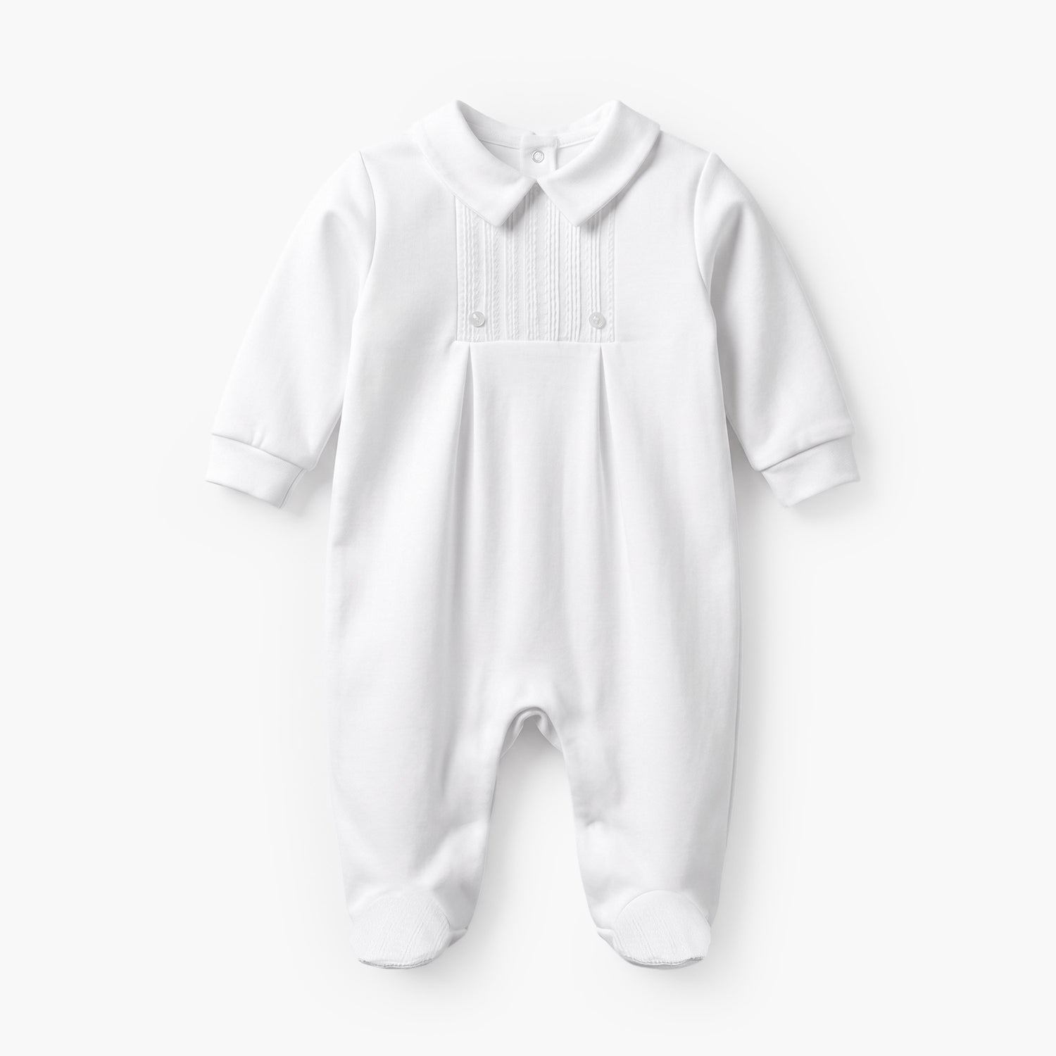 Disney Cotton Collared Long Sleeves Sleepsuit with Pleated Design - White / 9-12 mths