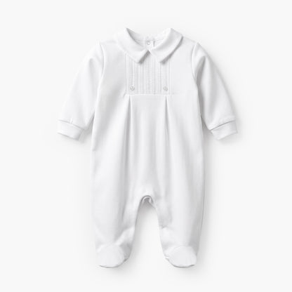 Disney Cotton Collared Long Sleeves Sleepsuit with Pleated Design - White / 9-12 mths