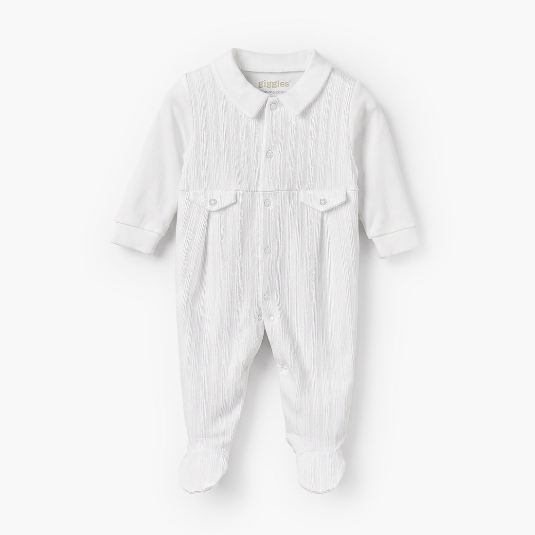 Giggles Cotton Collared Long Sleeves Sleepsuit with Snap Button Closure
