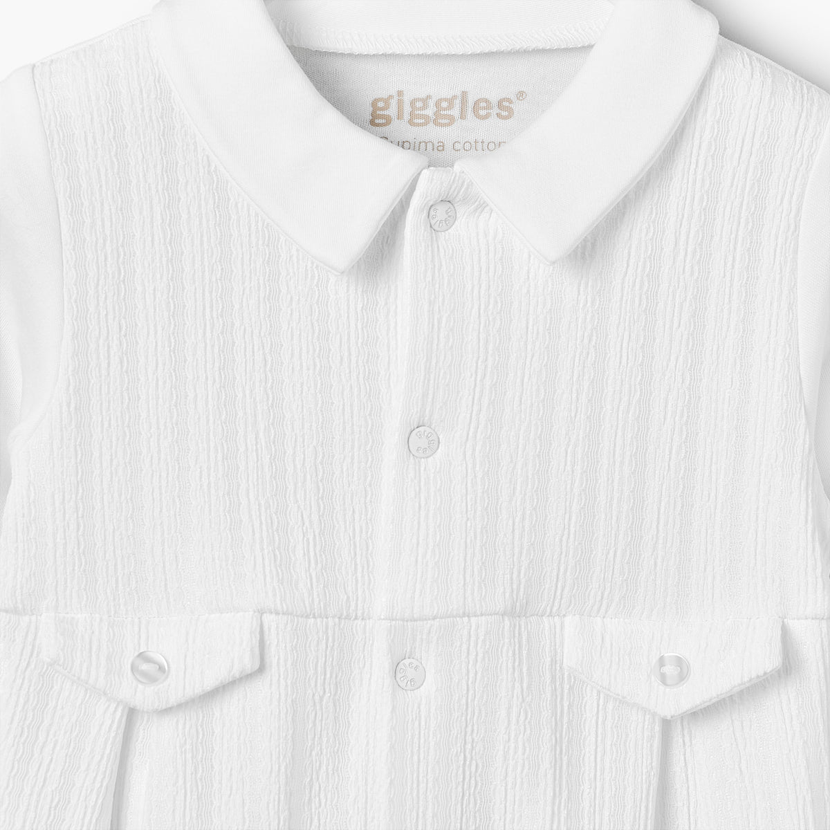 Giggles Cotton Collared Long Sleeves Sleepsuit with Snap Button Closure