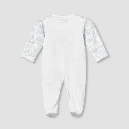 Giggles Cotton Crew Neck Long Sleeve Sleepsuit with Floral Embroidery