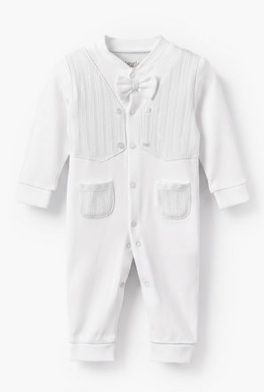 Giggles Cotton Mandarin Collar Long Sleeves Sleepsuit with Textured Design