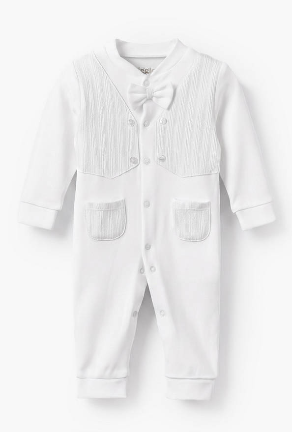 Giggles Cotton Mandarin Collar Long Sleeves Sleepsuit with Textured Design