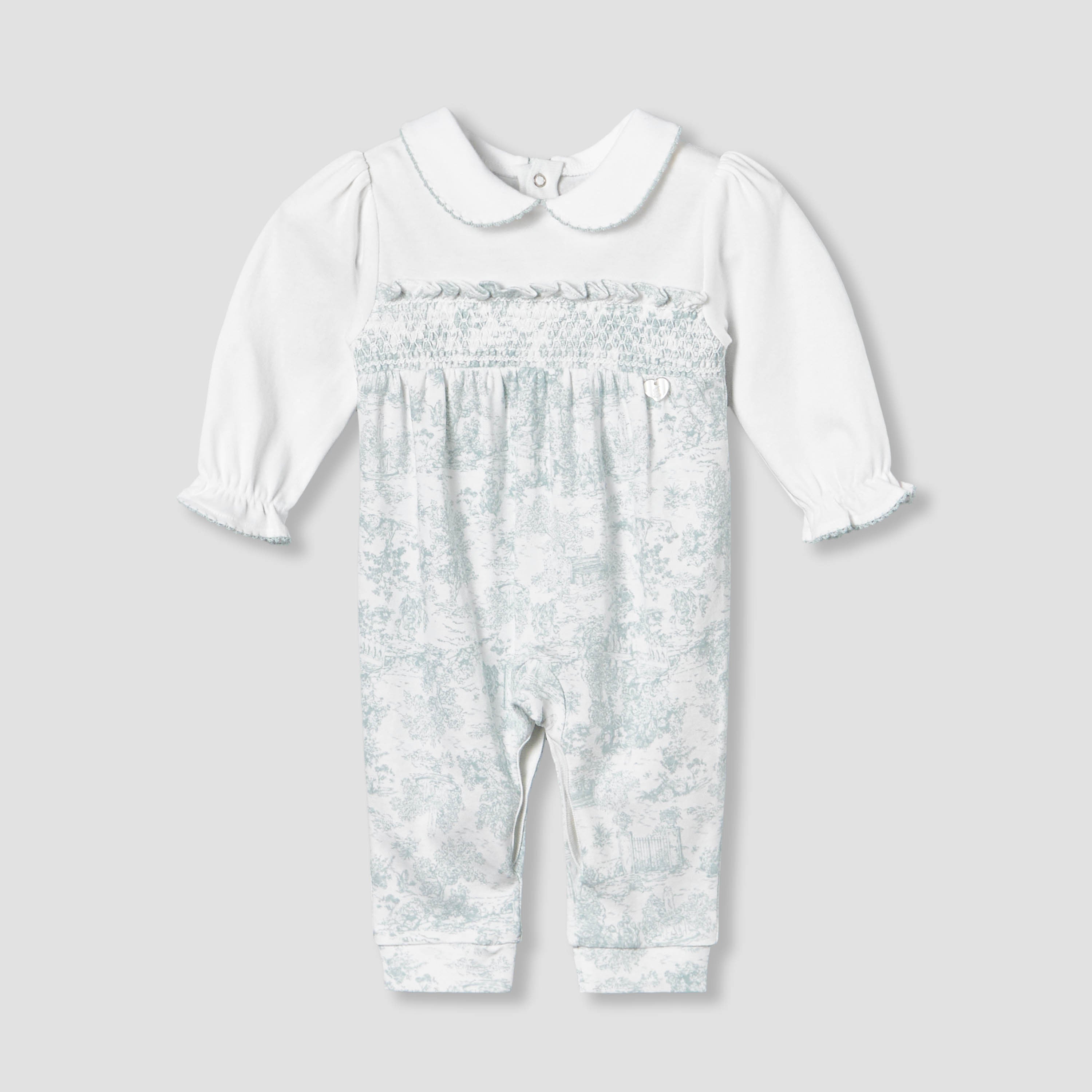 Giggles Peter Pan Collar Long Sleeves Sleepsuit with Smock Design