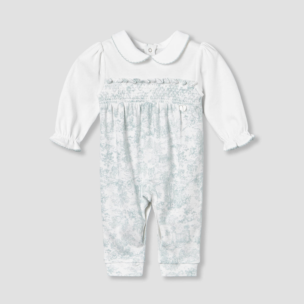 Giggles Peter Pan Collar Long Sleeves Sleepsuit with Smock Design