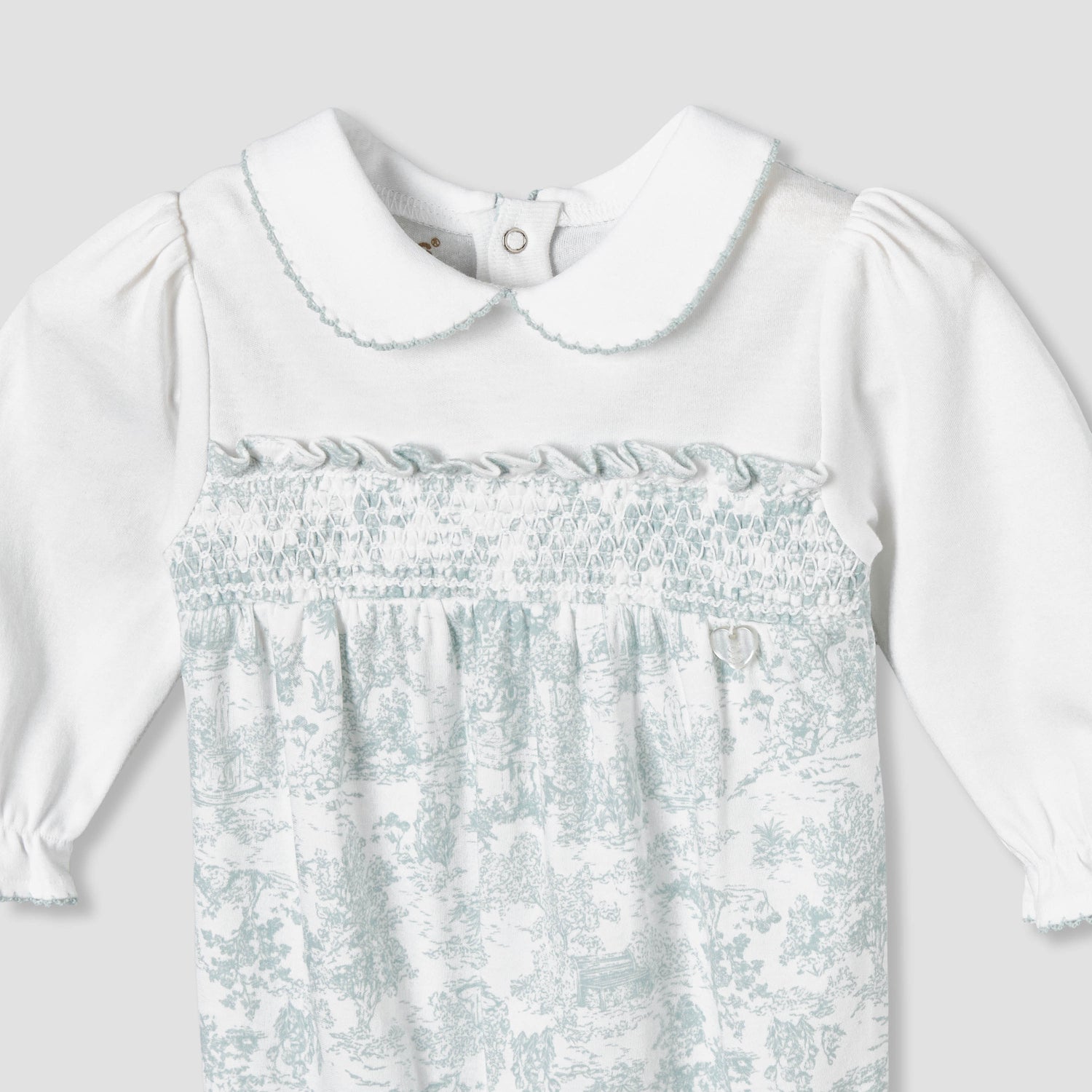 Giggles Peter Pan Collar Long Sleeves Sleepsuit with Smock Design