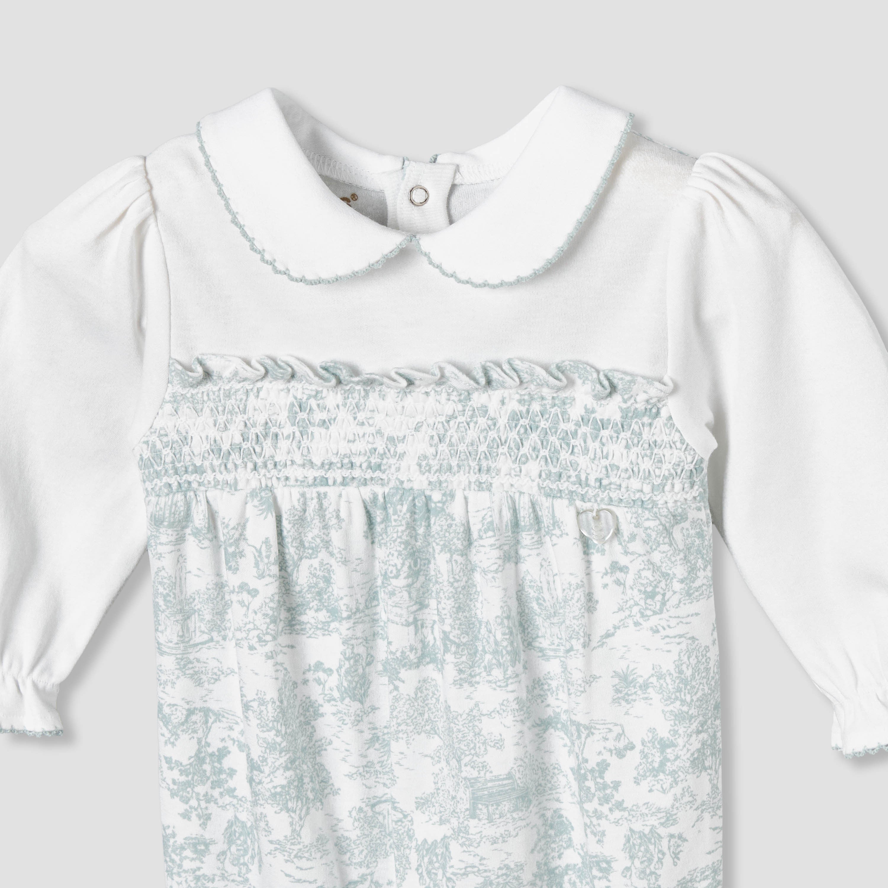 Giggles Peter Pan Collar Long Sleeves Sleepsuit with Smock Design