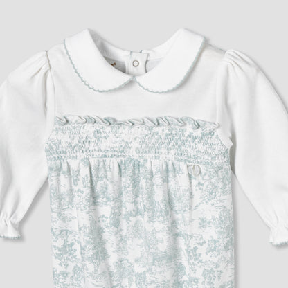 Giggles Peter Pan Collar Long Sleeves Sleepsuit with Smock Design