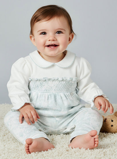 Giggles Peter Pan Collar Long Sleeves Sleepsuit with Smock Design-baby-girls-clothing-nightwear-sleepsuits-image-1