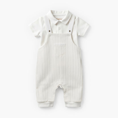 Giggles Collared Short Sleeves Polo T-shirt and Dungaree Set with Button Closure