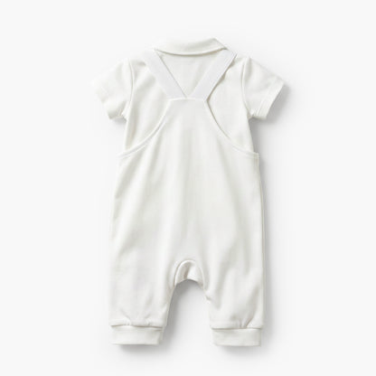 Giggles Collared Short Sleeves Polo T-shirt and Dungaree Set with Button Closure