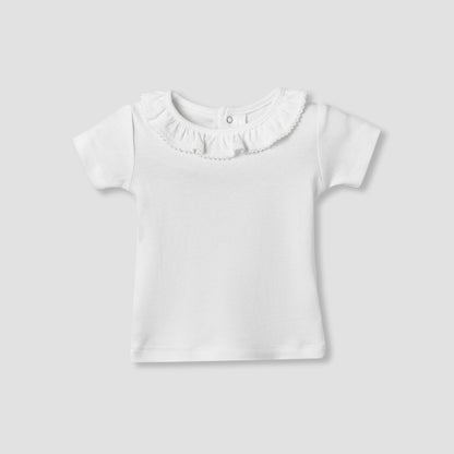 Giggles Ruffle Neck Short Sleeves T-shirt and Dungaree Set with Print
