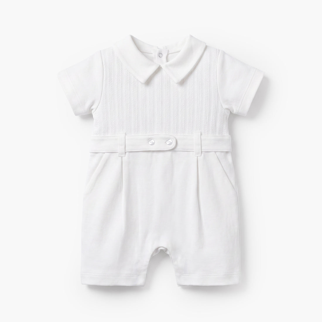Giggles Peter Pan Collar Short Sleeves Romper with Textured Design - White / 12-18 mths